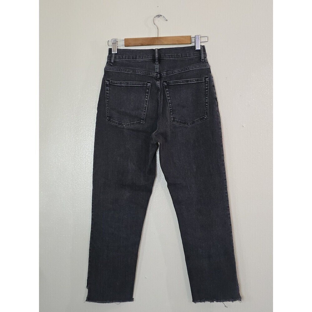 Everlane High Rise Straight Ankle Jeans Womens 27 Black Raw Hem Stretch Denim - Picture 6 of 12